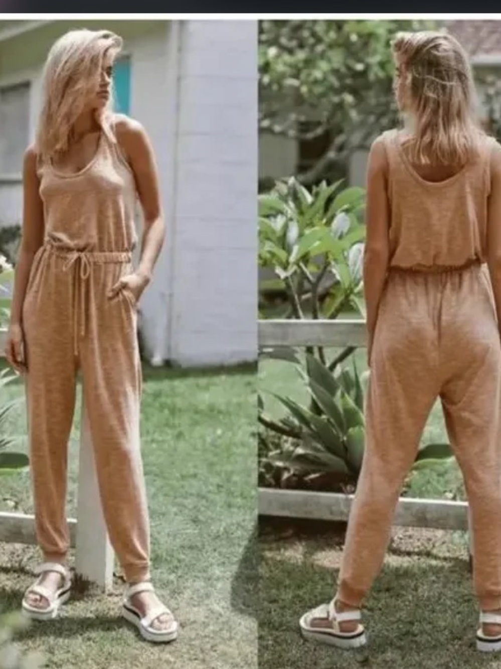 New Free People Beach Bicoastal Jumpsuit yellow summer knit $130 casual coastal